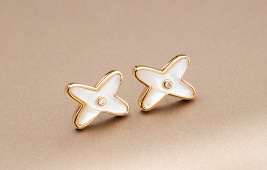 [Kincade Jewelery]JEUX DE WHITE MOP PINK GOLD DIAMOND EARRINGS