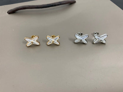 [Kincade Jewelery]JEUX DE WHITE MOP SILVER DIAMOND EARRINGS