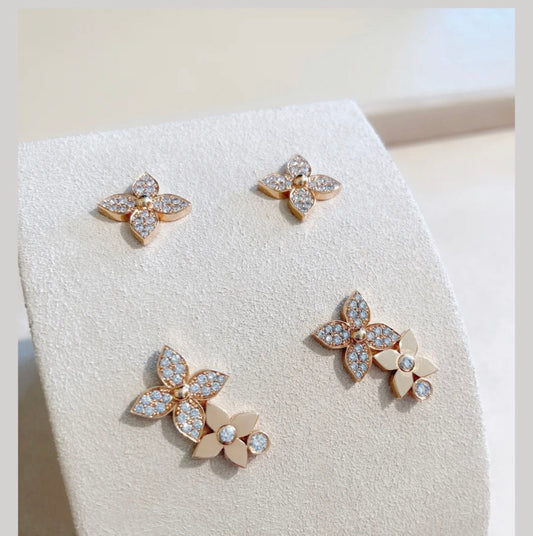[Kincade Jewelery]STAR BLOSSOM STUD EARRINGS PINK GOLD DIAMONDS