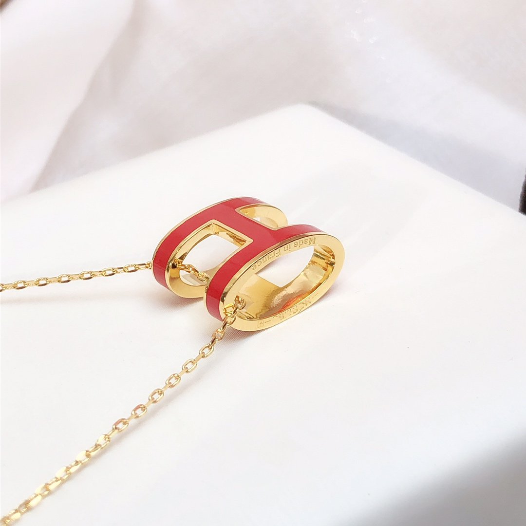 [Kincade Jewelery]HM CLIC RED ENAMEL GOLD NECKLACE