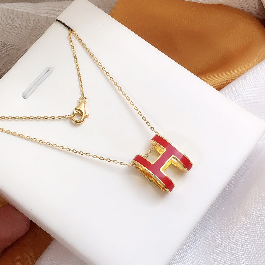 [Kincade Jewelery]HM CLIC RED ENAMEL GOLD NECKLACE