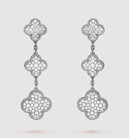 [Kincade Jewelery]Kincade 3 MOTIF DIAMOND SILVER DROP EARRINGS