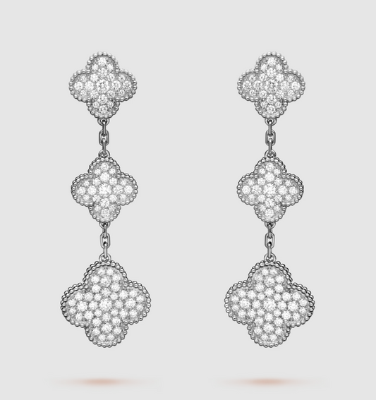 [Kincade Jewelery]Kincade 3 MOTIF DIAMOND SILVER DROP EARRINGS