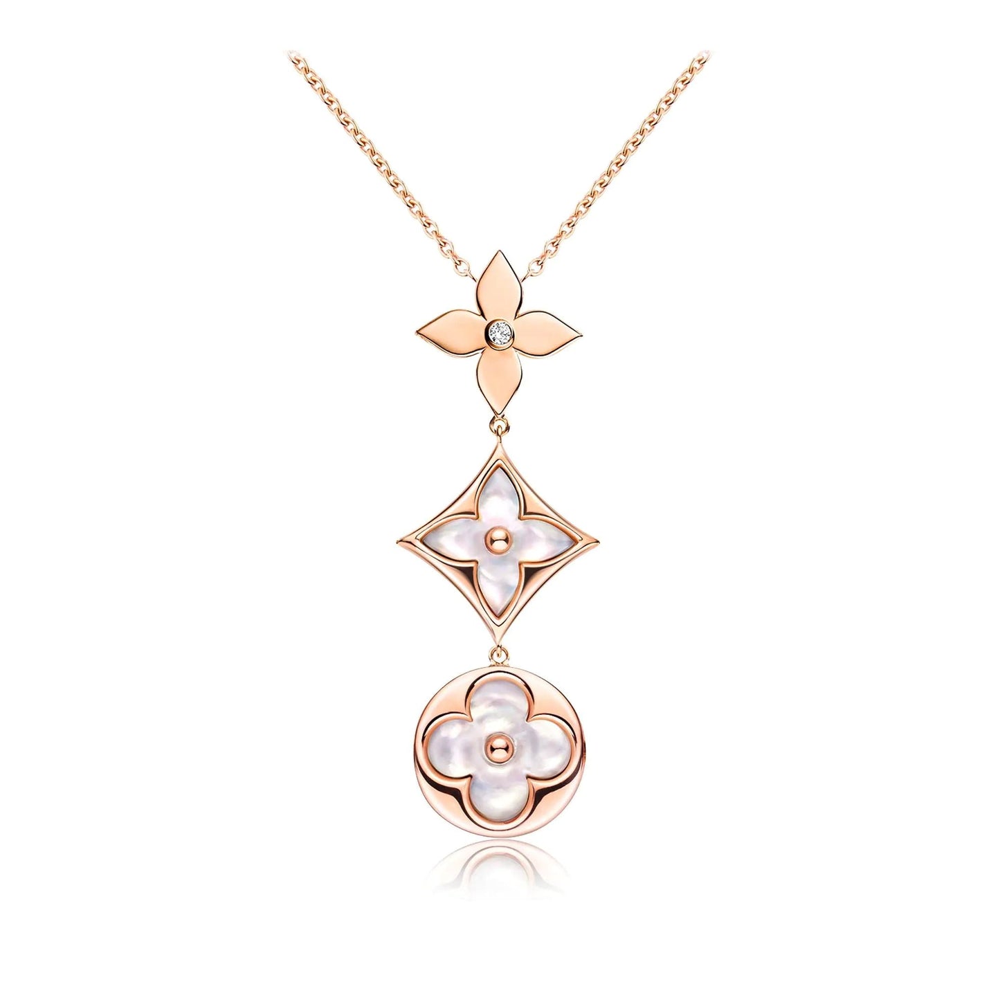 [Kincade Jewelery]COLOR BLOSSOM LARIAT NECKLACE PINK GOLD WHITE MOTHER PEARL AND DIAMOND