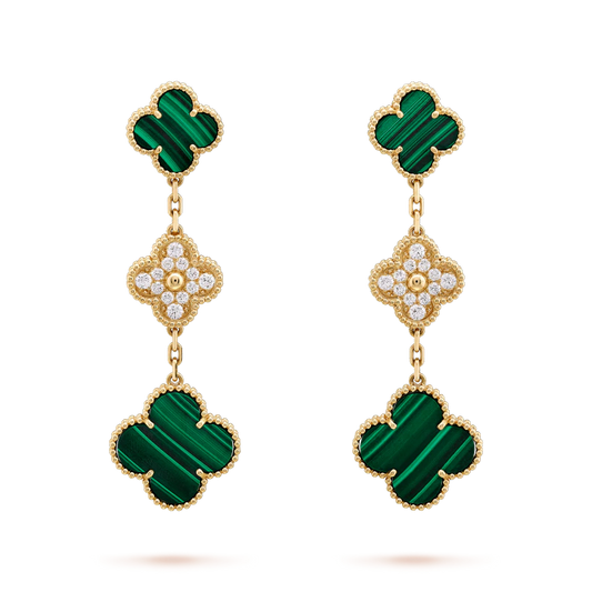 [Kincade Jewelery]Kincade EARRINGS GOLD MALACHITE DIAMOND 3 MOTIF