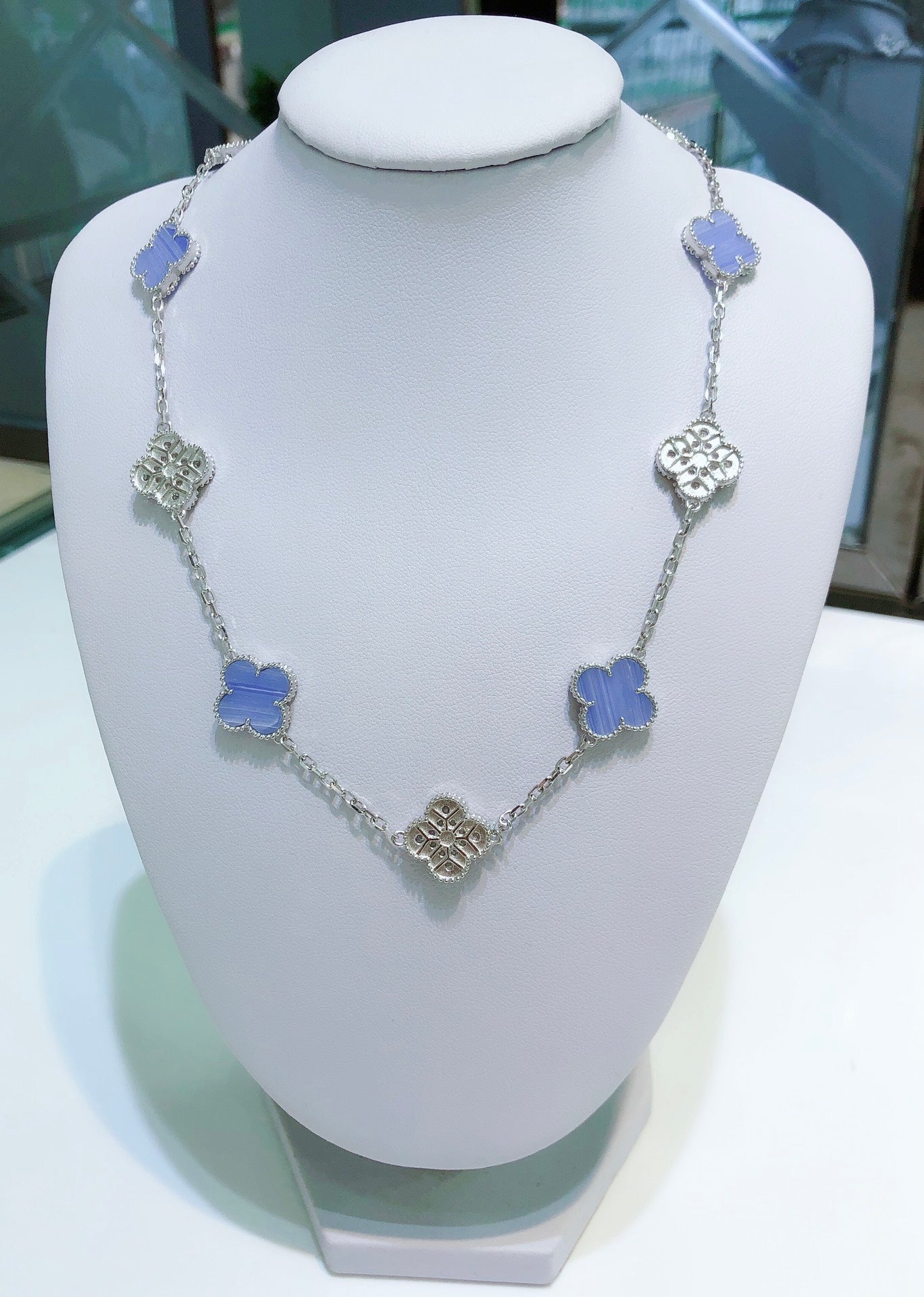 [Kincade Jewelery]Kincade 10 MOTIFS CHALCEDONY DIAMONDS SILVER NECKLACE