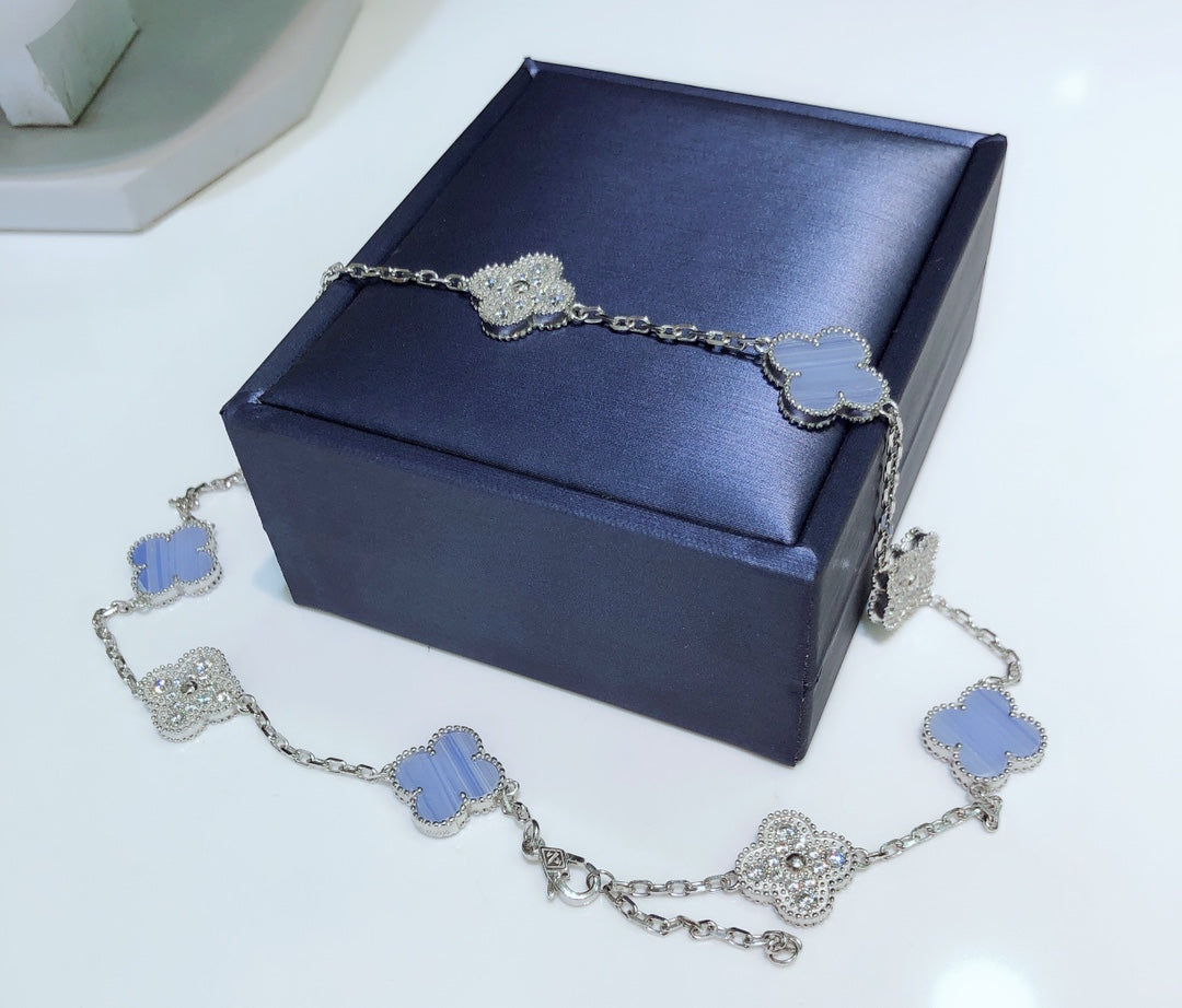 [Kincade Jewelery]KincadeS THE 10-MOTIFS CHALCEDONY DIAMONDS SILVER NECKLACE